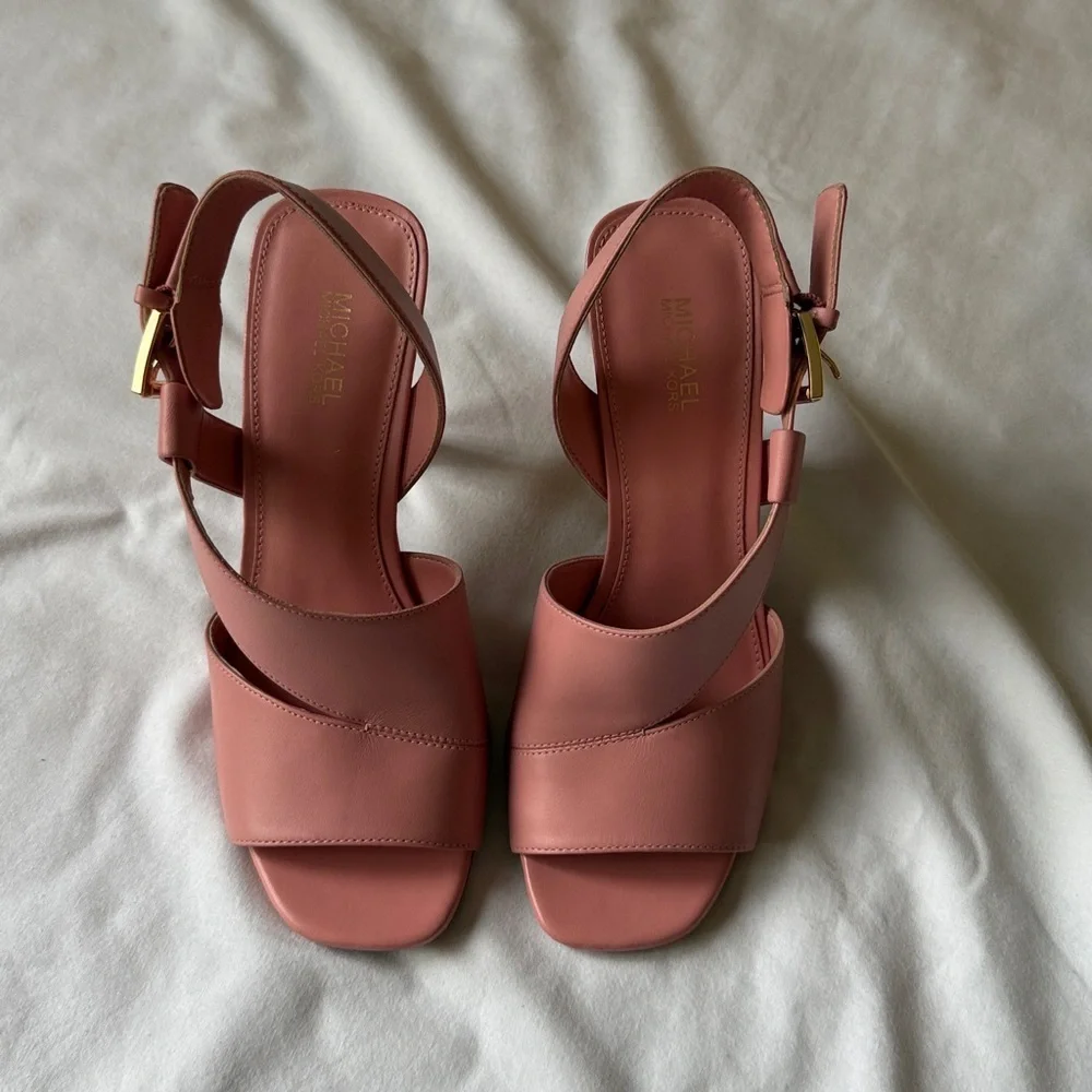 Michael Kors Rose Pink Leather Cross-Strap Slingback Heels